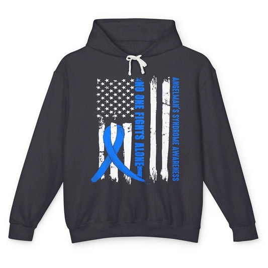 US Flag Angelman's Syndrome Blue Ribbon No One Fight Alone Unisex Lightweight Hoodie