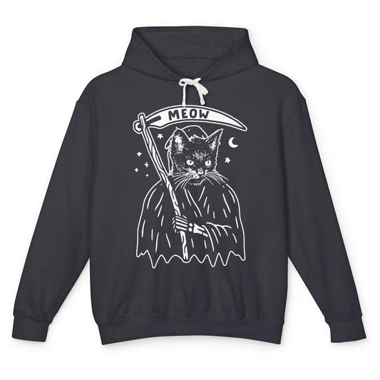 Gothic Scary Meow Death God Funny Witch Cat Kitten Halloween Unisex Lightweight Hoodie