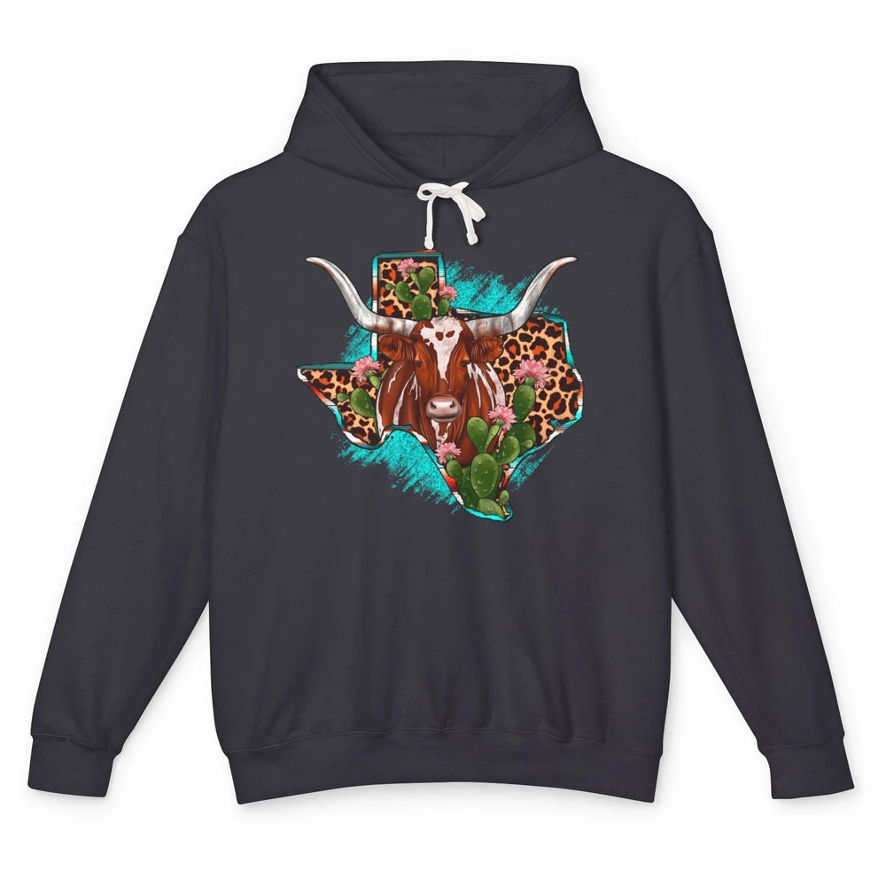 Leopard Cow Texas Map Longhorn Desert Cactus Western Country Unisex Lightweight Hoodie