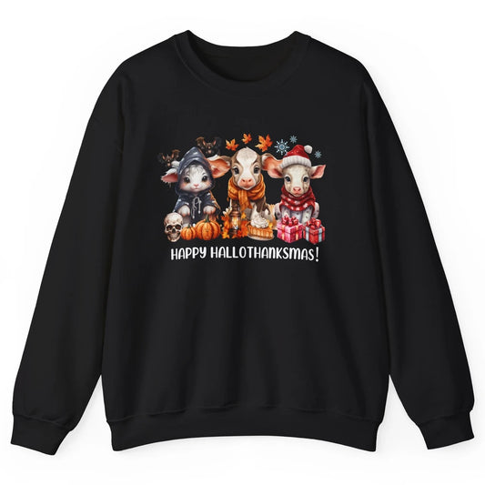 Retro Farm Baby Cow Happy Hallo-thank-mas Thanksgiving Xmas Unisex Crewneck Sweatshirt