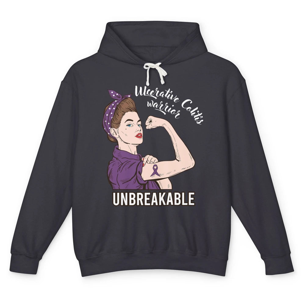 Ulcerative Colitis Warrior Unbreakable With Strong Woman Unisex Lightweight Hoodie