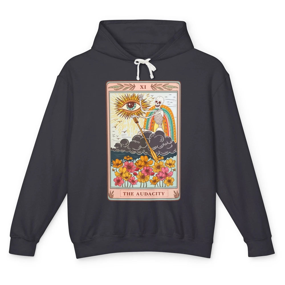 Retro Skeleton Riding Cloud The Audacity Tarot Card Rainbow Unisex Lightweight Hoodie