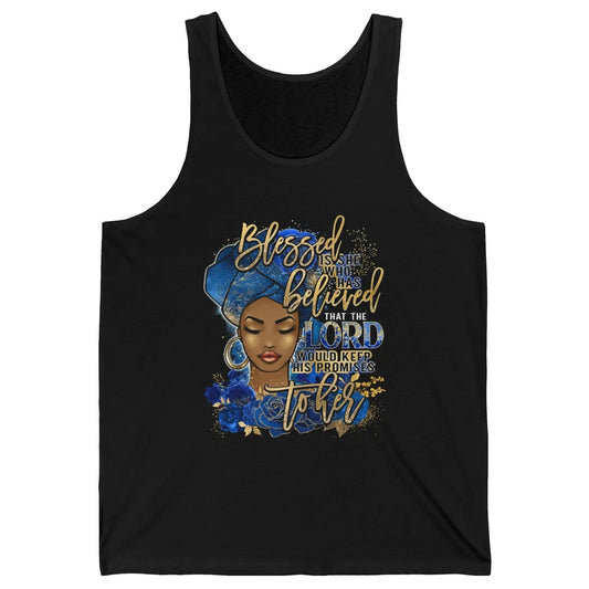 Black Woman Blessed Is She Who Believed God Christian Unisex Jersey Tank