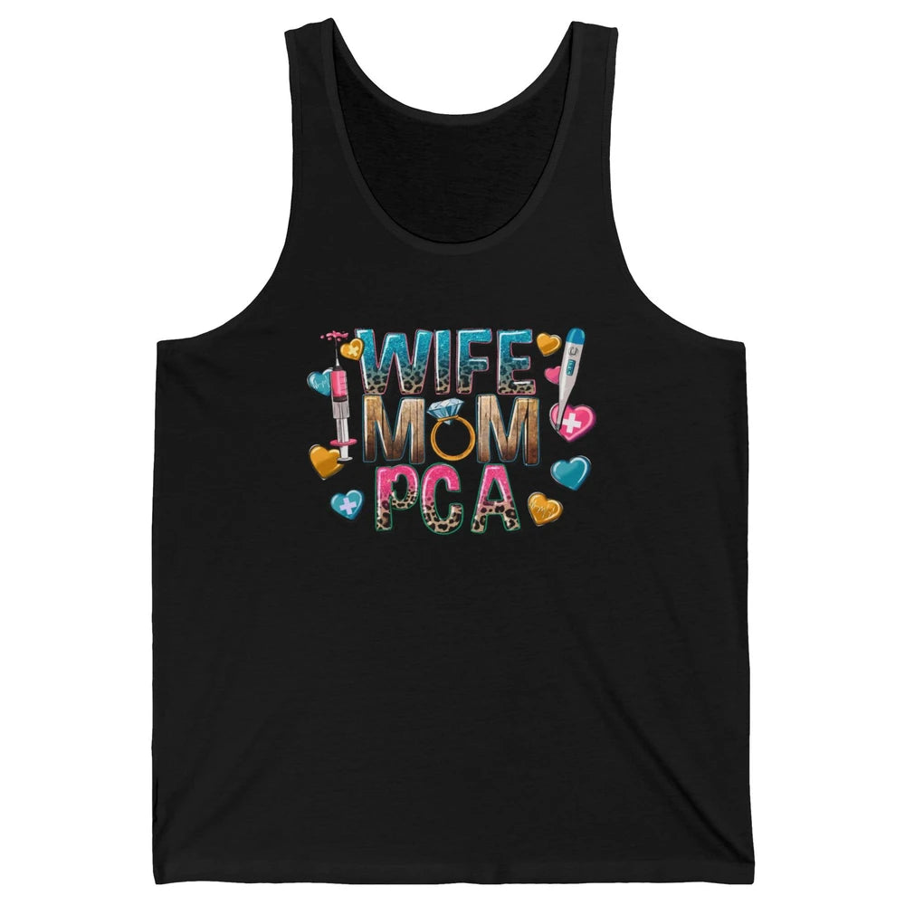 Wife Mom PCA Leopard Heart Western PCA Valentines Day Nurse Unisex Jersey Tank