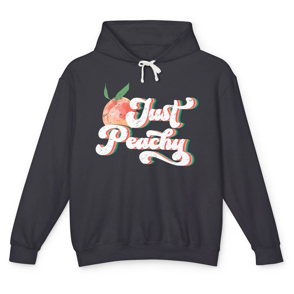 Just Peachy Retro 70s Georgia Peaches Summer Fruit Sarcastic Unisex Lightweight Hoodie