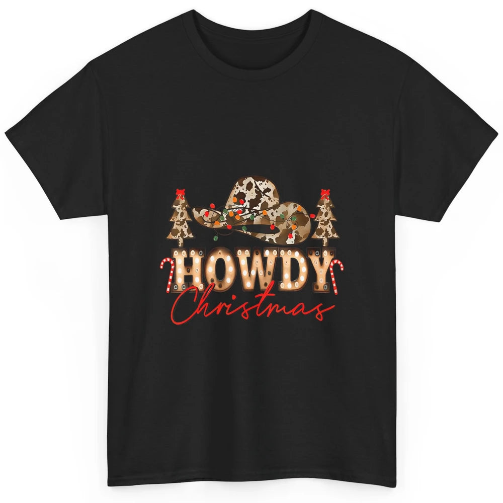 Merry Christmas Howdy Xmas Pine Trees Leopard Cowboy Hat Classic Unisex T-Shirt