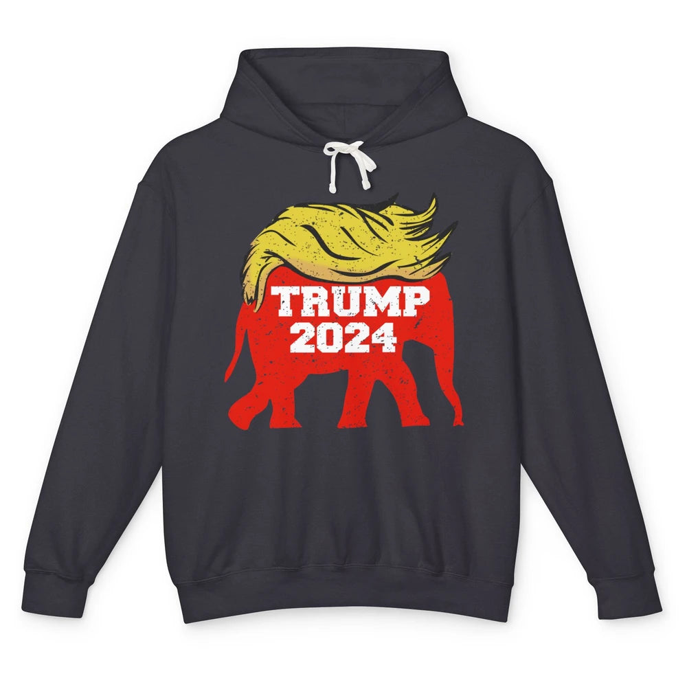 Trump 2024 Republican Elephant With Trump Hair Funny Trump Unisex Lightweight Hoodie