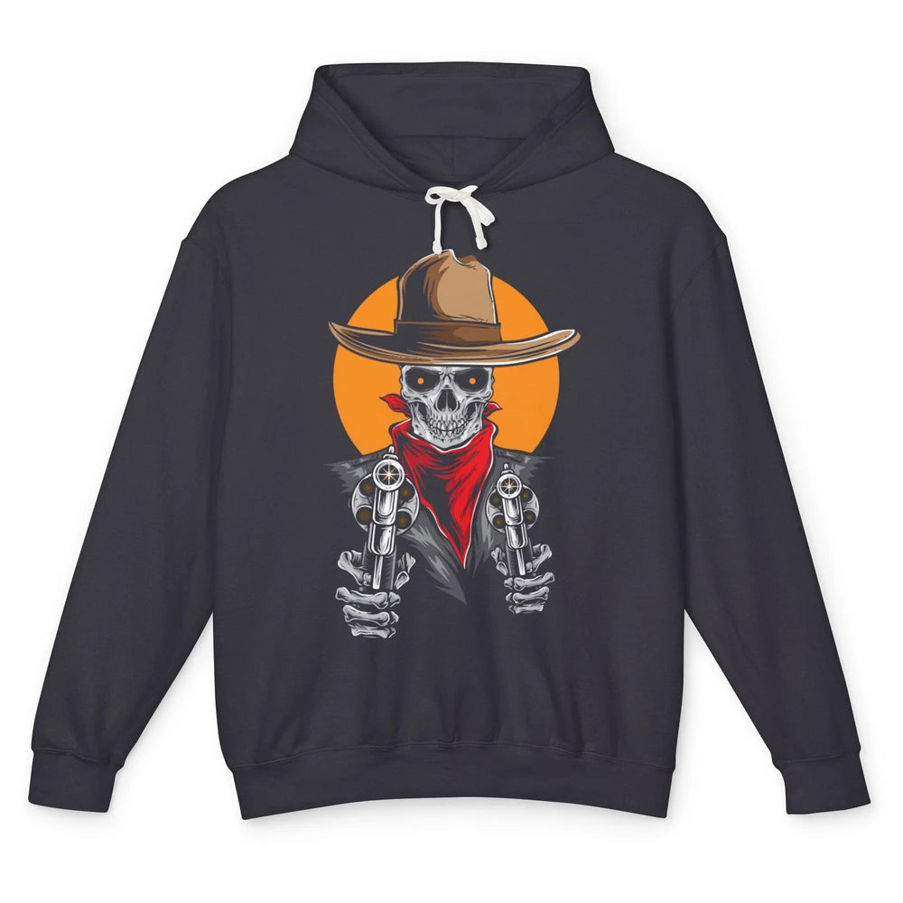 Retro West Wild Cowboy Skull Western Country Rodeo Skeleton Unisex Lightweight Hoodie