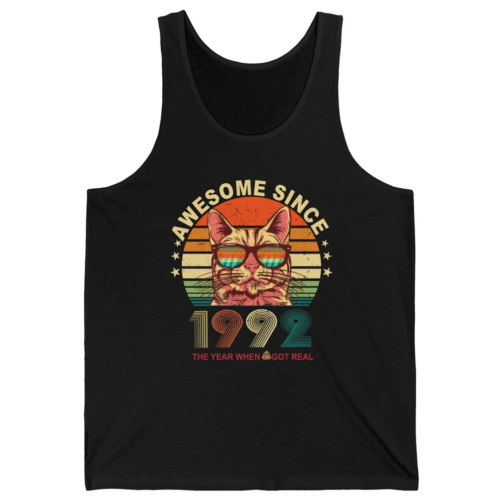 Vintage Cat Glasses Awesome Since 1992 30th Birthday Gift Unisex Jersey Tank