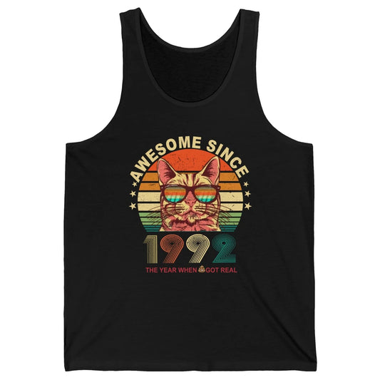 Vintage Cat Glasses Awesome Since 1992 30th Birthday Gift Unisex Jersey Tank