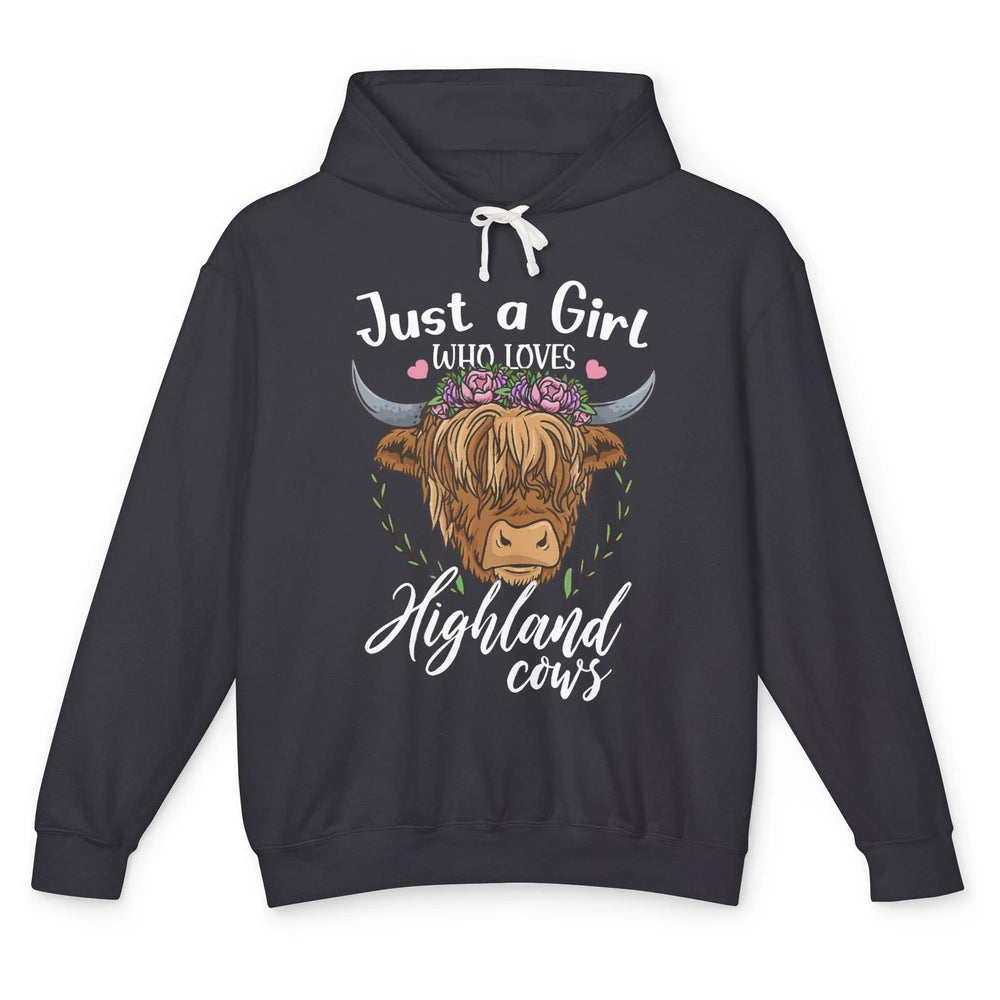 Just A Girl Who Loves Highland Cows Scottish Western Country Unisex Lightweight Hoodie