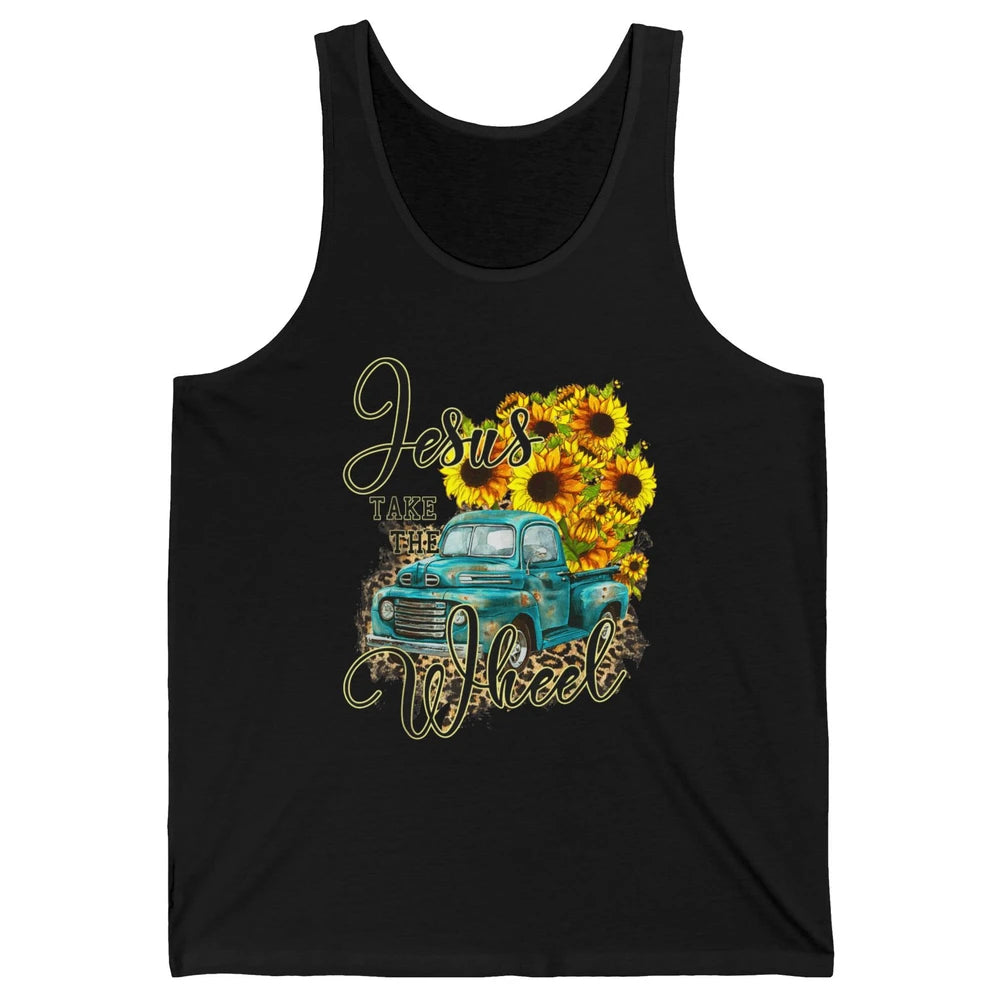 Sunflower Jesus Take The Wheel Truck Western Country Leopard Unisex Jersey Tank