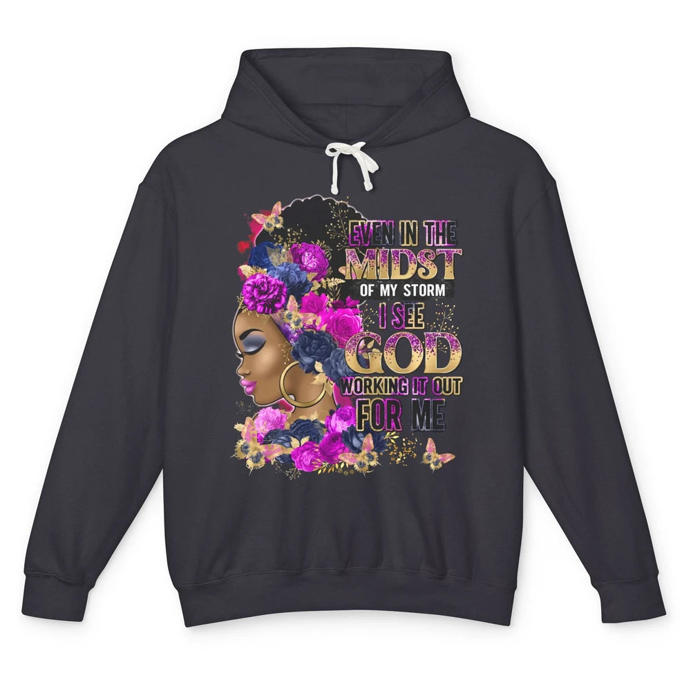 Black Girl In The Midst Of Storm Believe In God Christian Unisex Lightweight Hoodie