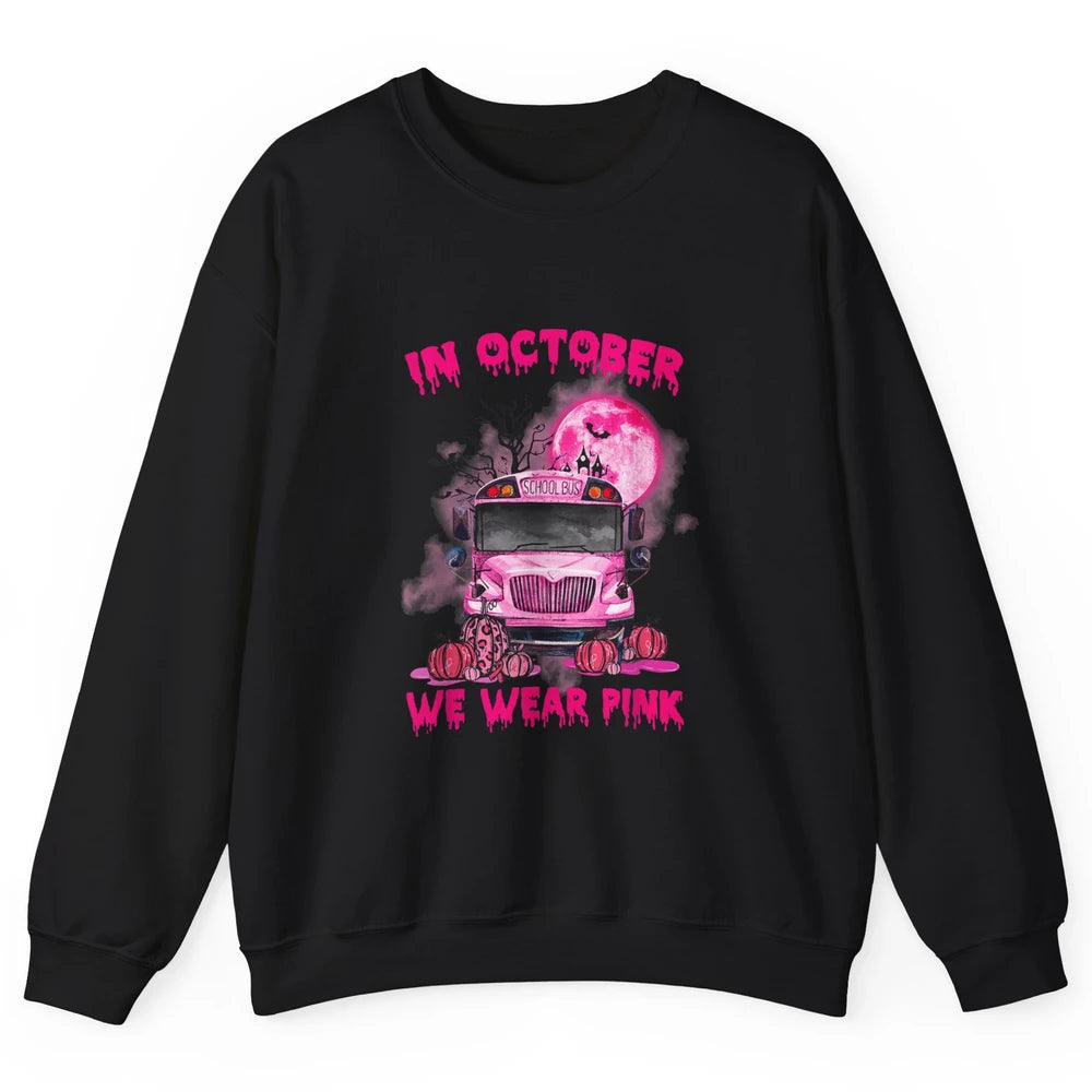 School Bus Driver Wear Pink Ribbon Breast Cancer Awareness Unisex Crewneck Sweatshirt