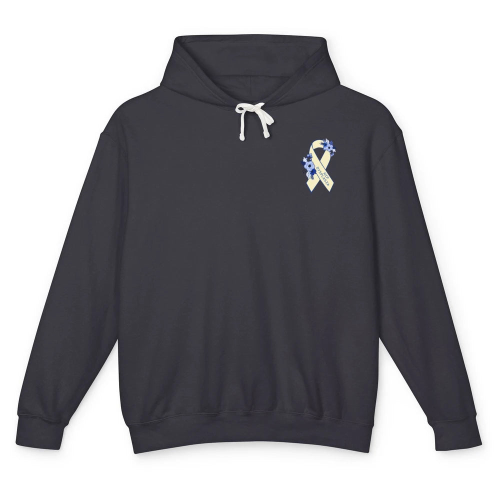 Hip Dysplasia Awareness Floral Blue White Ribbon Pocket Size Unisex Lightweight Hoodie