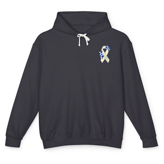 Hip Dysplasia Awareness Floral Blue White Ribbon Pocket Size Unisex Lightweight Hoodie