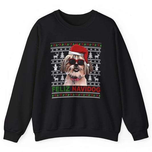 Funny Santa Shih Tzu Dog Feliz Navidog Christmas Tree Ugly Unisex Crewneck Sweatshirt