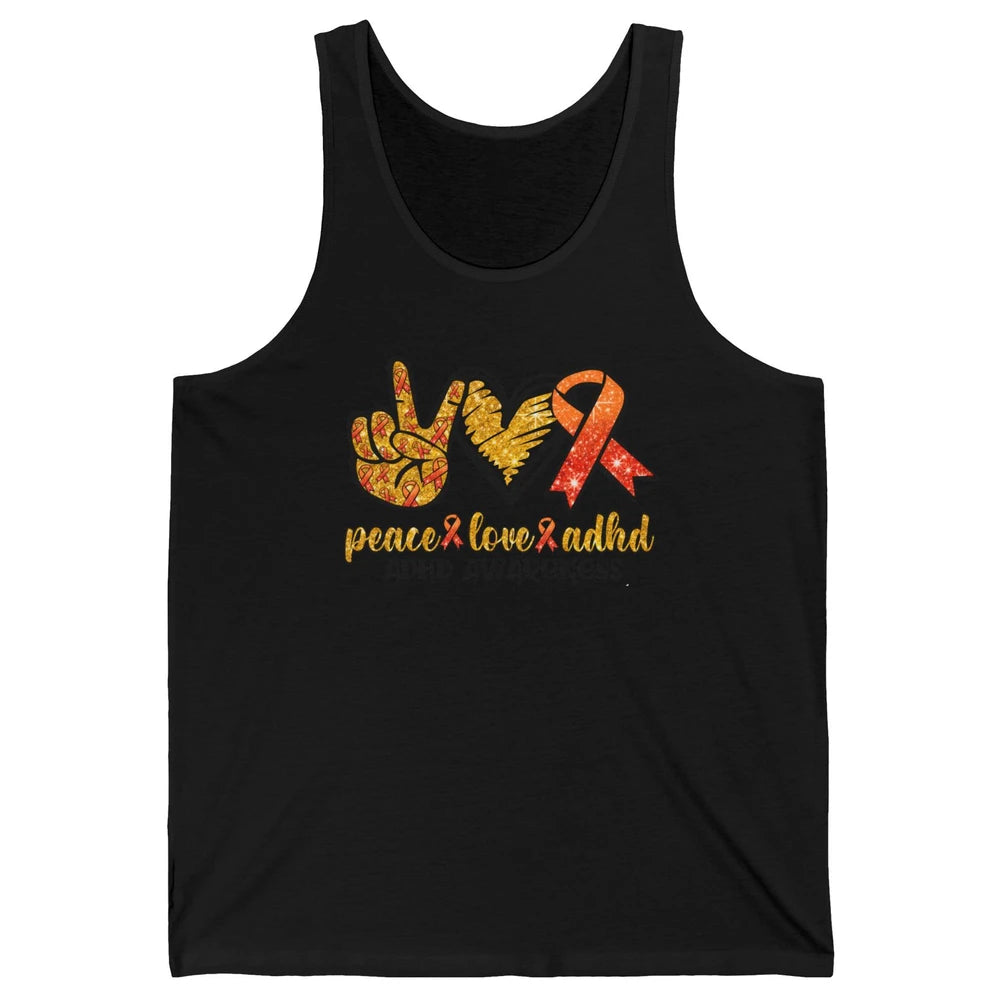 ADHD Awareness Month Peace Love ADHD Orange Ribbon Unisex Jersey Tank