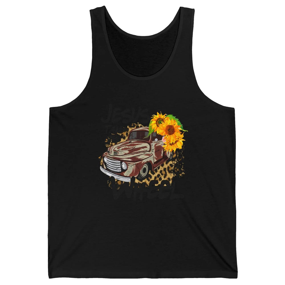 Sunflower Truck Jesus Take The Wheel Christian Gift Leopard Unisex Jersey Tank