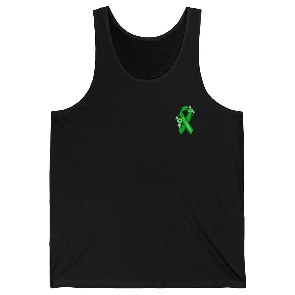 Scoliosis Awareness Support Floral Green Ribbon Pocket Size Unisex Jersey Tank