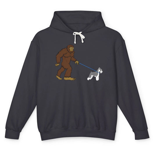 Funny Bigfoot Sasquatch Walking Schnauzer Dog Mom Gift Unisex Lightweight Hoodie