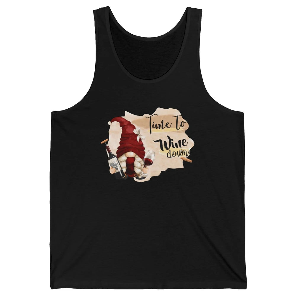 Christmas Gnome Wine It's Time to Wine Down Winter Holiday Unisex Jersey Tank