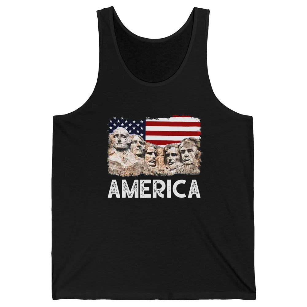 Trump US Presidents 45th Rushmore Mount US Flag 4Th Of July Unisex Jersey Tank