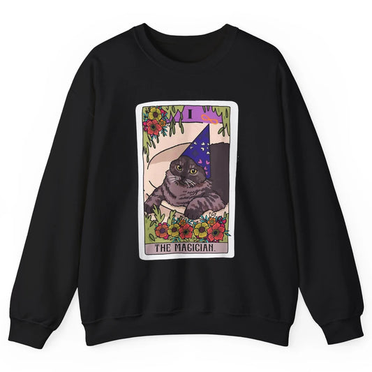 The Magician Grey Cat Tarot Card Witch Rider Goth Halloween Unisex Crewneck Sweatshirt