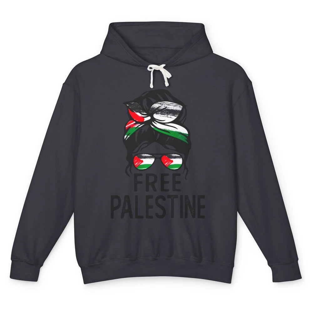 Free Palestine Flag Save Gaza Messy Bun Hair Unisex Lightweight Hoodie