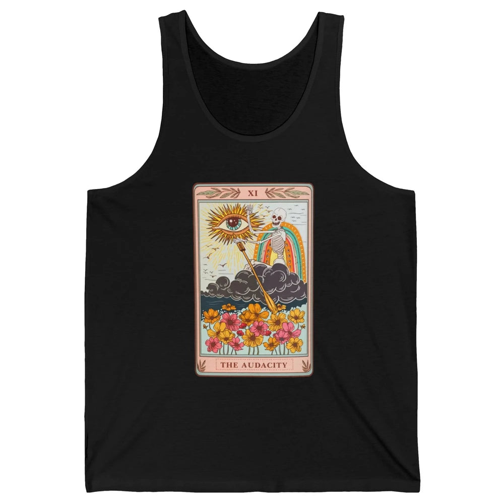 Retro Skeleton Riding Cloud The Audacity Tarot Card Rainbow Unisex Jersey Tank