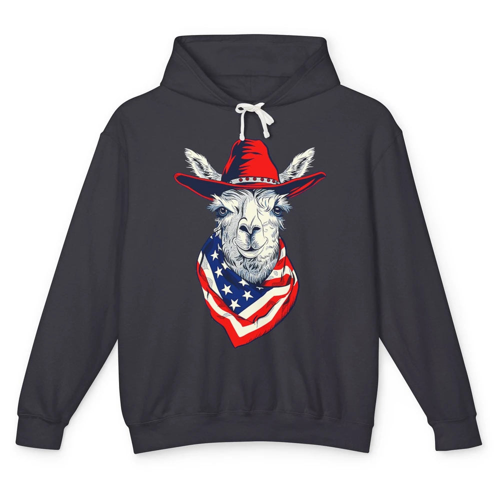 Funny Alpaca Cowboy Western Country Llama Rodeo USA Flag Retro Howdy Unisex Lightweight Hoodie