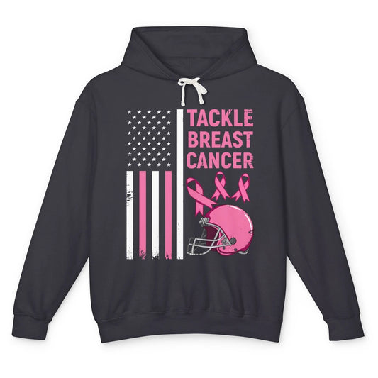 Tackle Breast Cancer US Flag Football Helmet Pink Ribbon Unisex Lightweight Hoodie