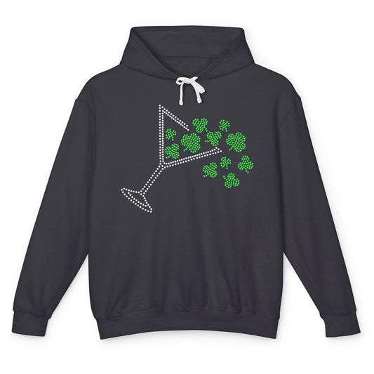 St Patrick's Day Martini Clover Bling Rhinestone Paddy's Day Unisex Lightweight Hoodie