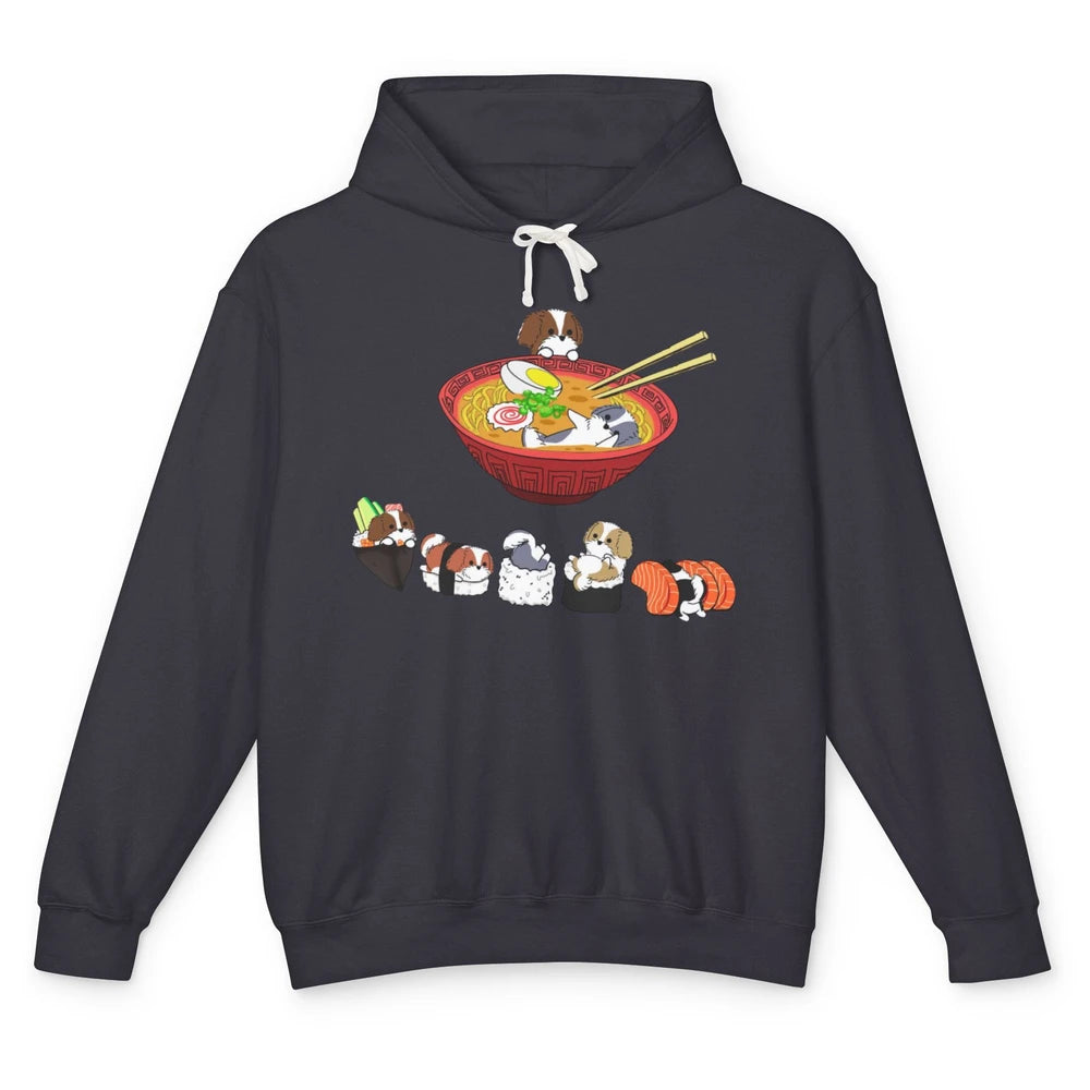 Funny Shih Tzu Sushi Ramen Bowl Cute Japanese Kawaii Dog Unisex Lightweight Hoodie