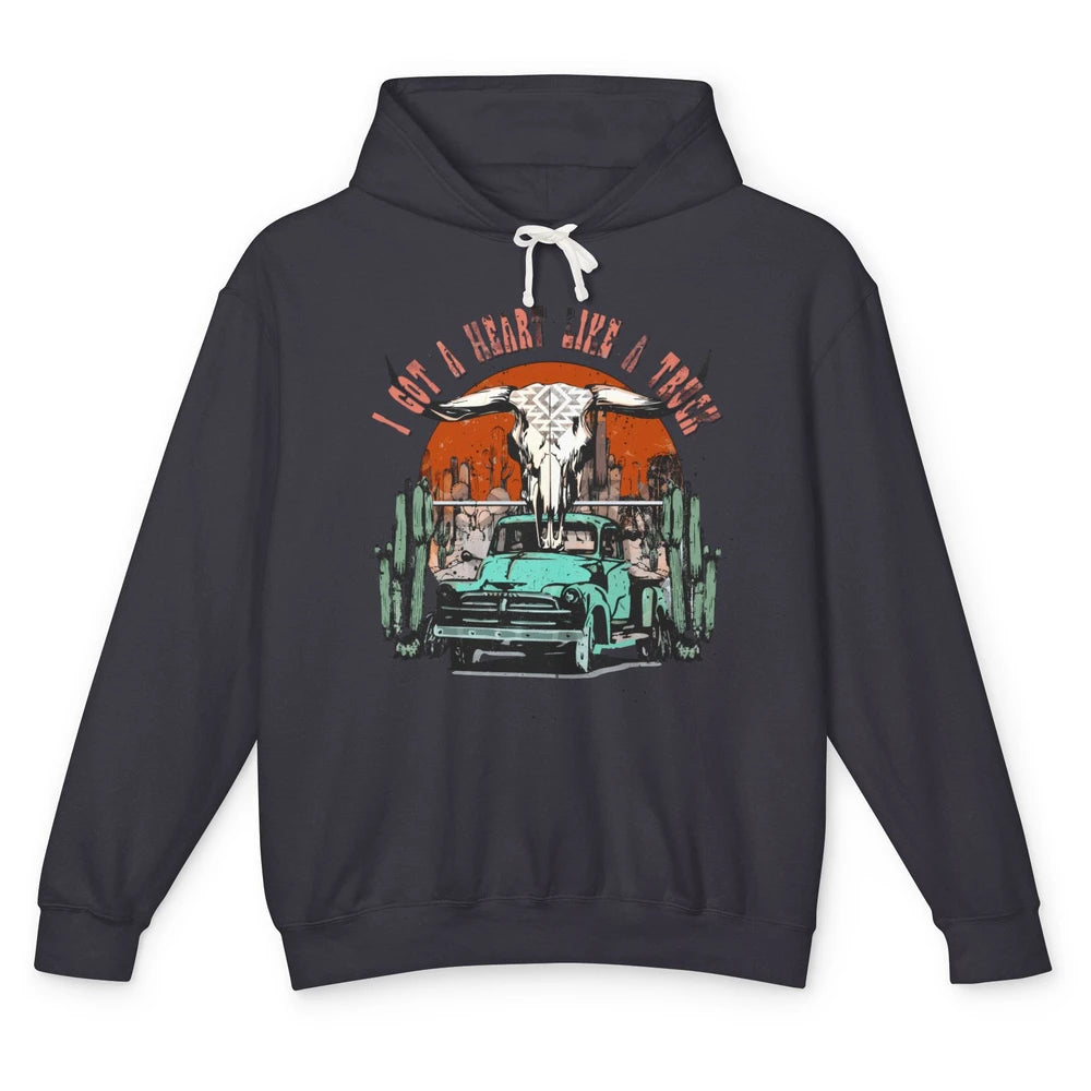 Desert Bull Skull Got A Heart Like A Truck Western Valentine Unisex Lightweight Hoodie