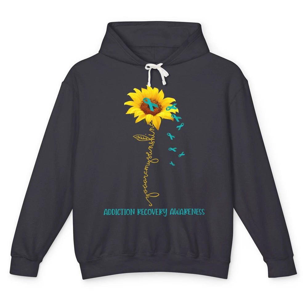 Addiction Recovery Awareness Teal Ribbon Sunflower Unisex Lightweight Hoodie