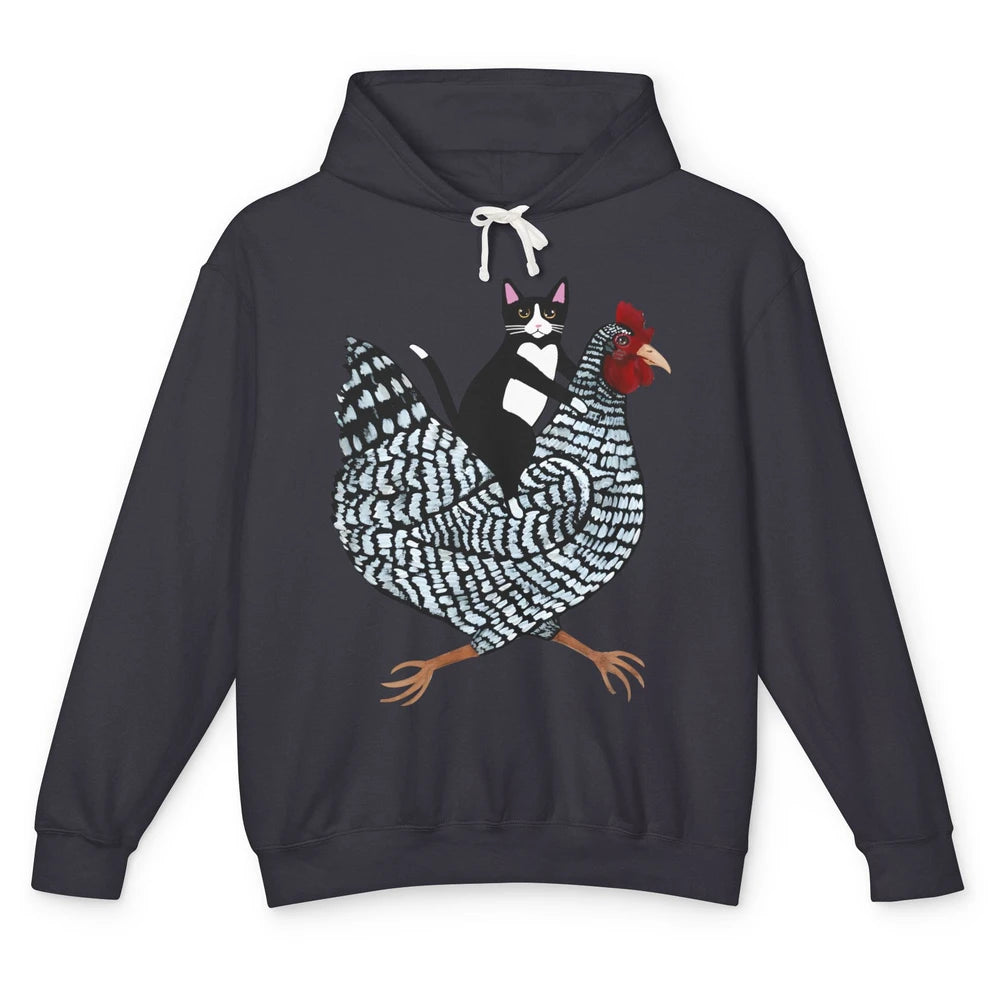 Tuxedo Cat On A Chicken Funny Cat Kitty Chicken Lovers Gift Unisex Lightweight Hoodie