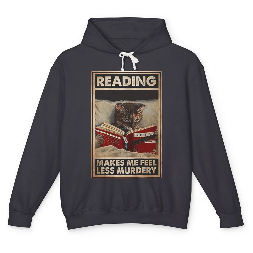 Retro Cat Reading Makes Me Feel Less Murdery Book Readers Unisex Lightweight Hoodie