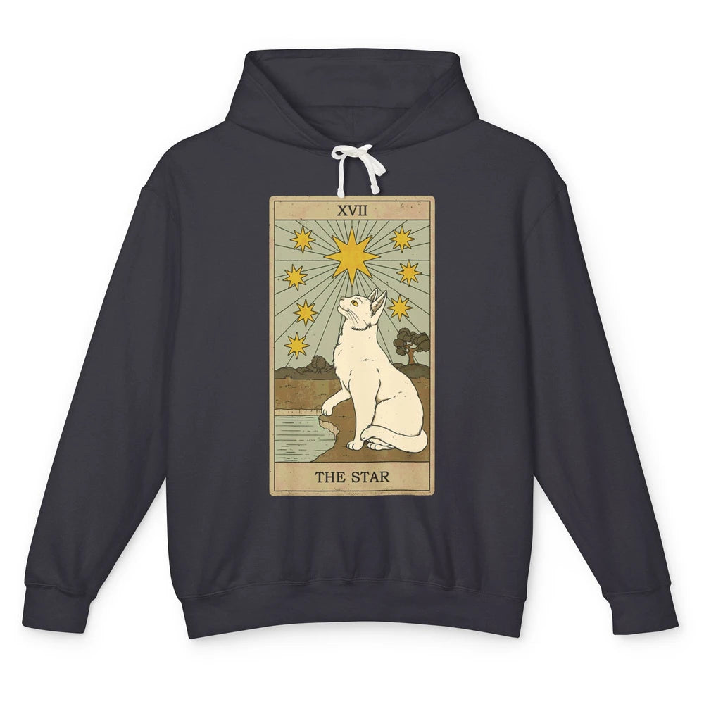 Tarot Card The Star White Cat Retro Mermaid Gothic Vintage Unisex Lightweight Hoodie