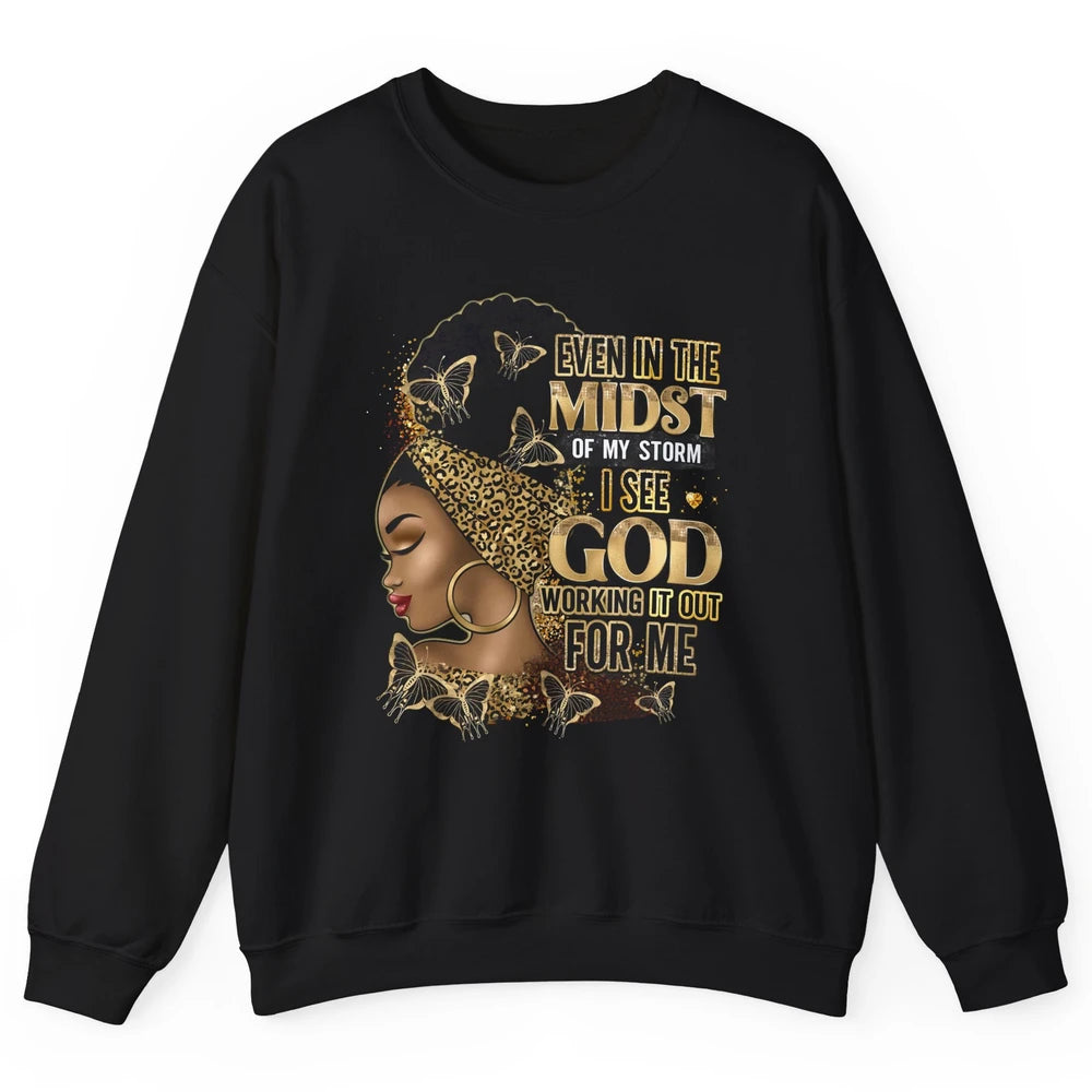 Black Girl In The Midst Of Storm Afro Woman Christian Belief Unisex Crewneck Sweatshirt