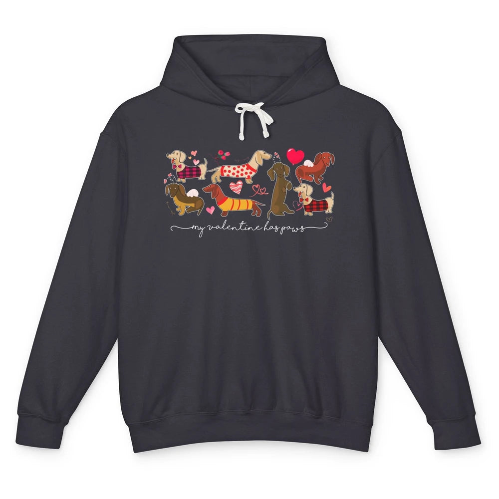 Cute My Valentine Has Paws Dachshund Valentines Day Dog Mom Unisex Lightweight Hoodie