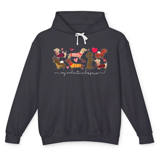 Cute My Valentine Has Paws Dachshund Valentines Day Dog Mom Unisex Lightweight Hoodie