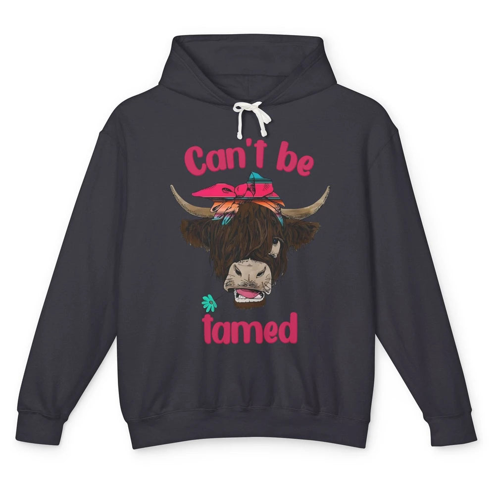 Retro Highland Cow Bandana Can't Be Tamed Western Farm Unisex Lightweight Hoodie