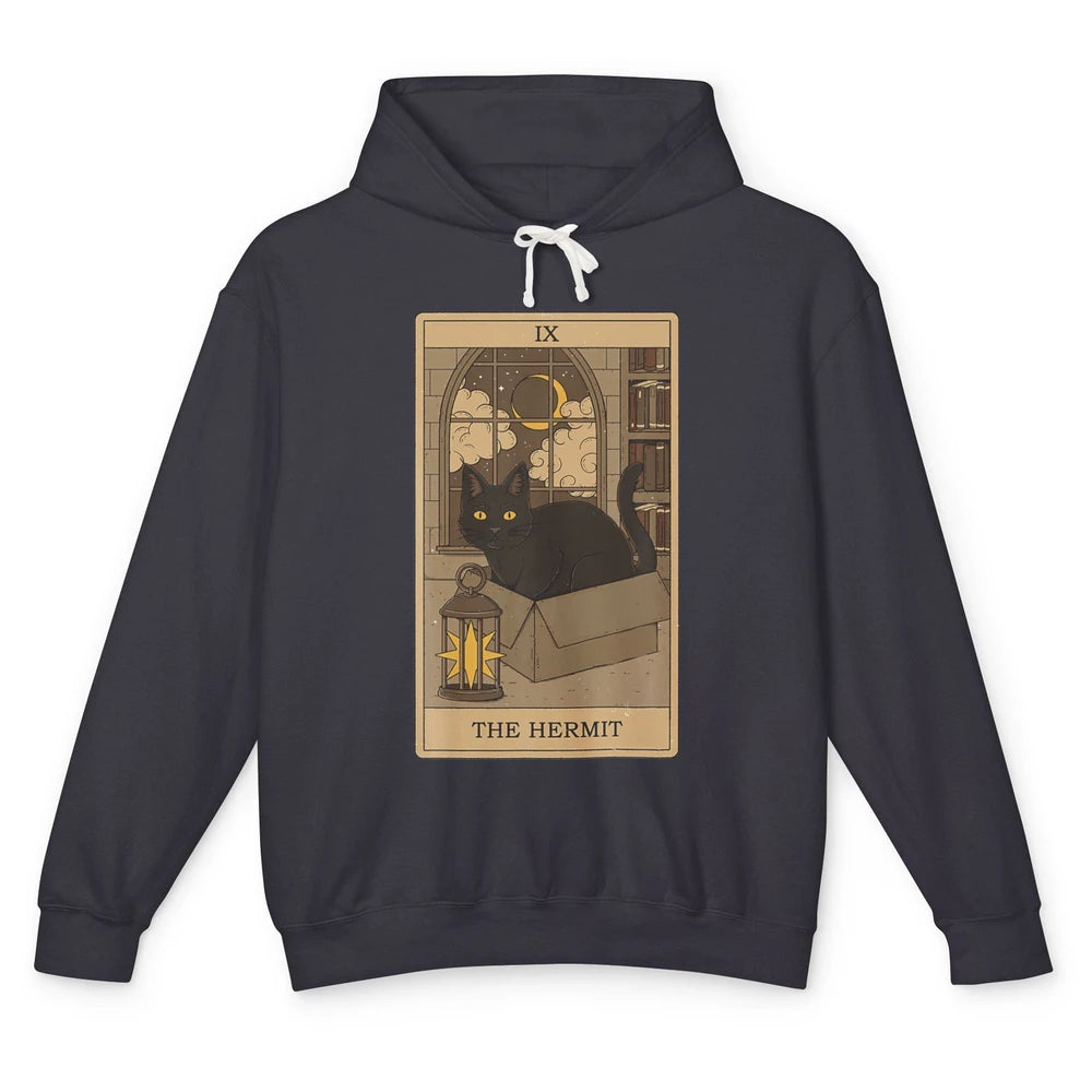 The Hermit Black Cat Tarot Card Reader Gothic Occult Cosmic Unisex Lightweight Hoodie