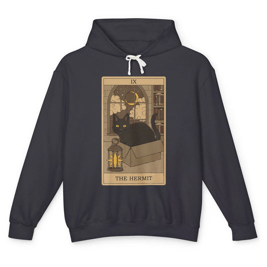 The Hermit Black Cat Tarot Card Reader Gothic Occult Cosmic Unisex Lightweight Hoodie