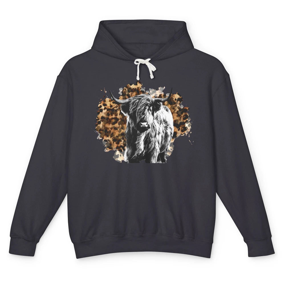 Highland Cow Leopard Heifer Western Country Southern Gift Unisex Lightweight Hoodie