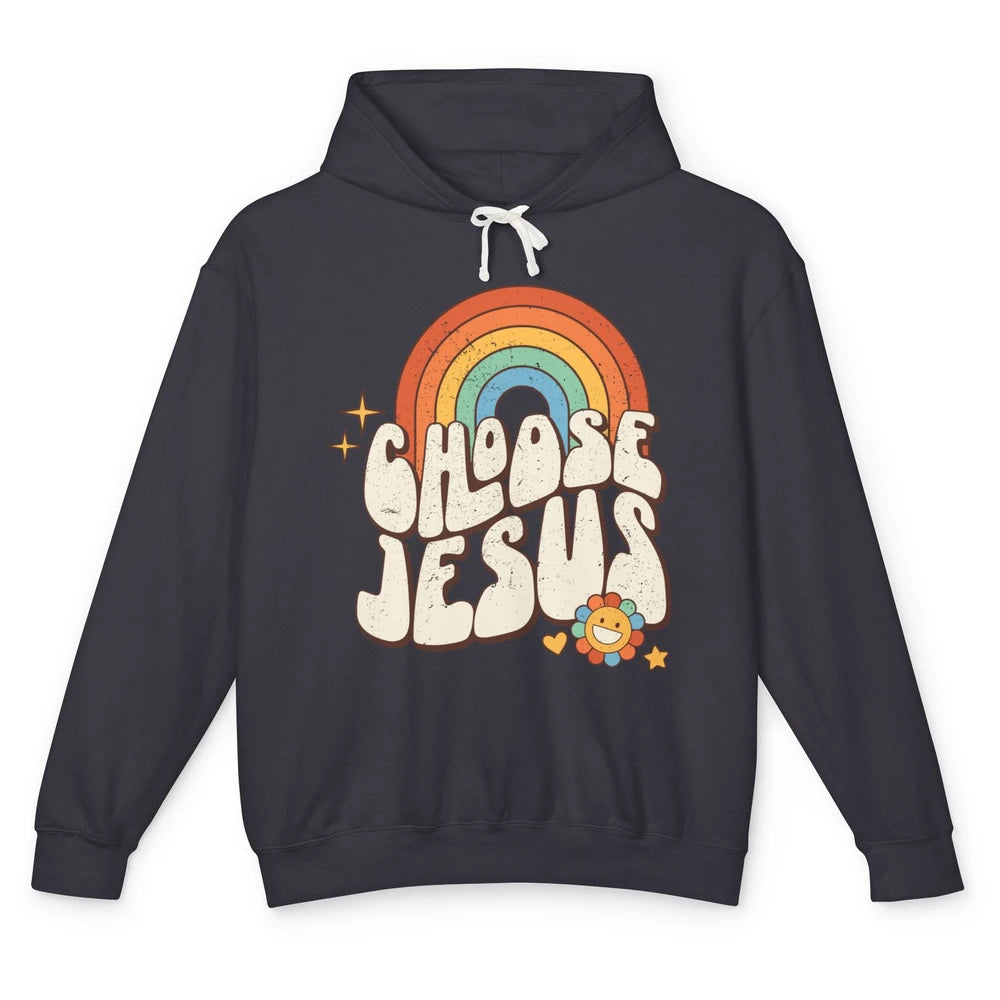 Retro Rainbow Groovy Choose Jesus Christian Religious Unisex Lightweight Hoodie