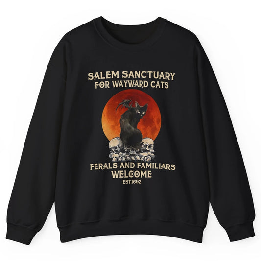 Witch Cat Salem Sanctuary Witch City Halloween Gothic Cat Unisex Crewneck Sweatshirt