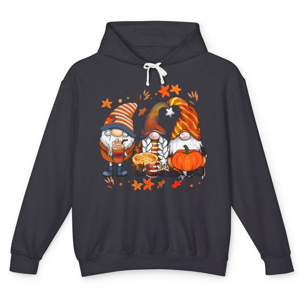 Retro Fall Gnomies Pumpkin Falling Leaves Thanksgiving Gnome Unisex Lightweight Hoodie