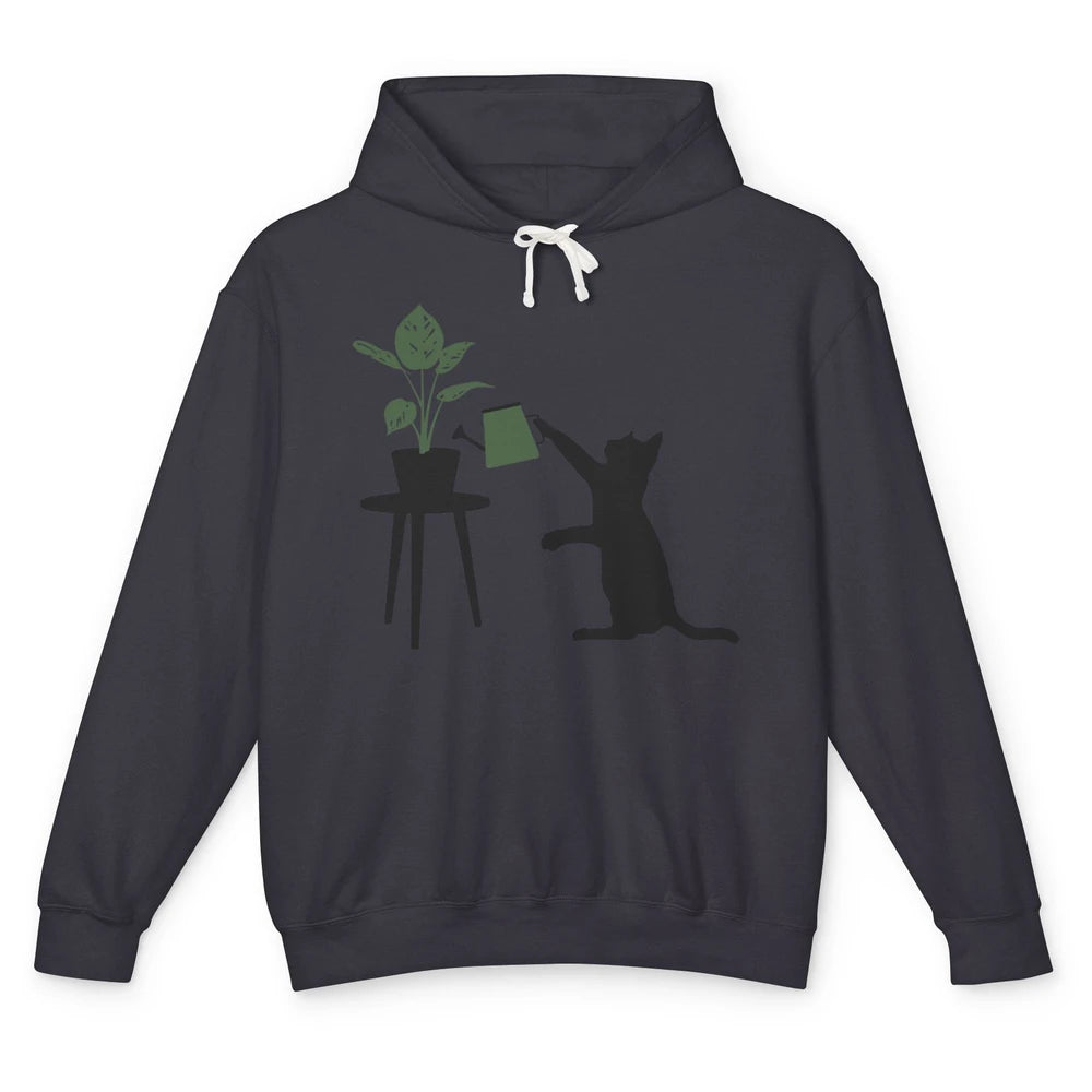 Black Cat Watering Plant Cat Gardening Planting Cat Lovers Unisex Lightweight Hoodie